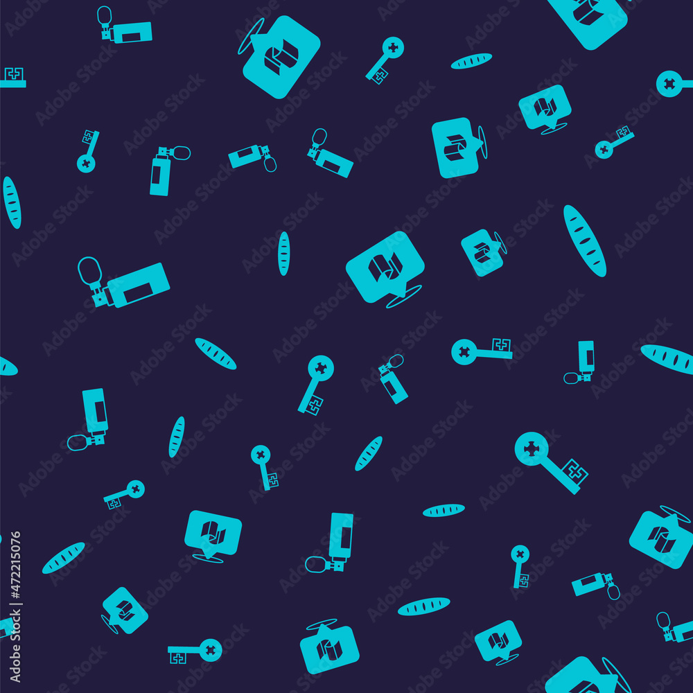 Set Perfume, French baguette bread, Flag Italy and Old key on seamless pattern. Vector Set Perfume, French baguette bread, Flag Italy and Old key on seamless pattern. Vector