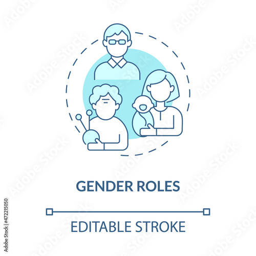 Gender roles blue concept icon. Moral norms for man woman people. Person participation in community abstract idea thin line illustration. Vector isolated outline color drawing. Editable stroke
