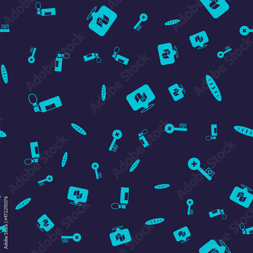 Set Perfume, French baguette bread, Flag Italy and Old key on seamless pattern. Vector