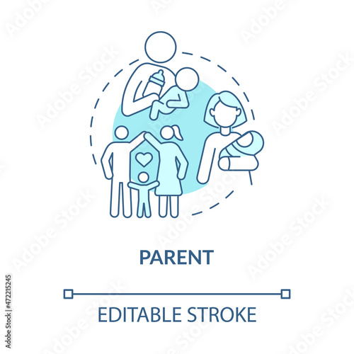 Parent role in society blue concept icon. Father mother in community. Moral norms for parent and family abstract idea thin line illustration. Vector isolated outline color drawing. Editable stroke