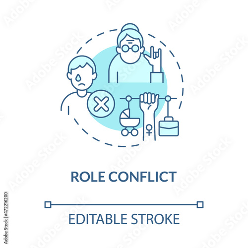 Role conflict blue concept icon. Contradictory person type. Unexpectedly behavior in life abstract idea thin line illustration. Vector isolated outline color drawing. Editable stroke