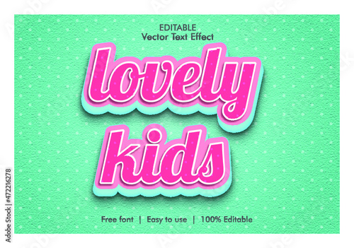 Lovely kids 3d vector text effect with background