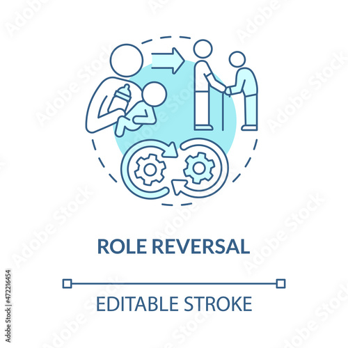 Role reversal blue concept icon. Exchange social position in community. Function transformation abstract idea thin line illustration. Vector isolated outline color drawing. Editable stroke