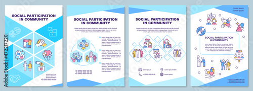 Social participation in community brochure template. Flyer, booklet, leaflet print, cover design with linear icons. Vector layouts for presentation, annual reports, advertisement pages