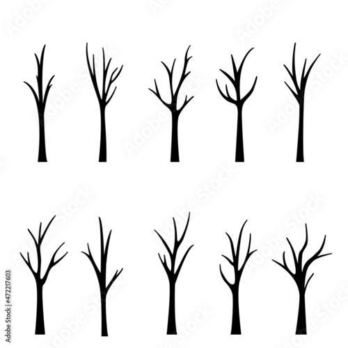 bare dead tree silhouette. isolated on white background. vector illustration