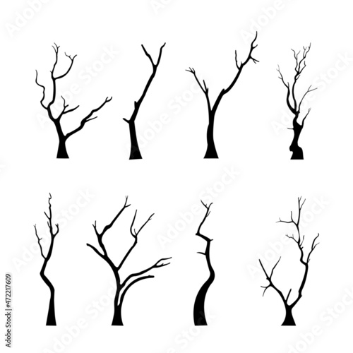 bare dead tree silhouette. isolated on white background. vector illustration