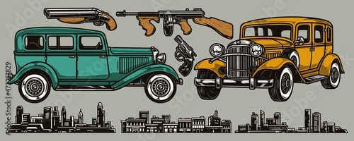 Mafia elements colorful vintage concept
