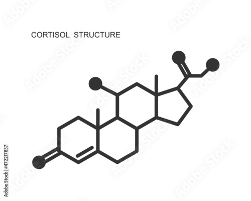 Cortisol hormone icon. Hydrocortisone molecular structure isolated on white background. Vector graphic illustration. photo