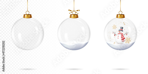 Set of transparent christmas balls, isolated.
