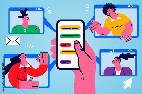 Person use cellphone chat online with friends 