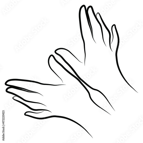 Women hands in butterfly or dove gesture simple outline minimalistic linear style. Vector Illustration of female hands for create logos, prints, posters, and other designs on white background