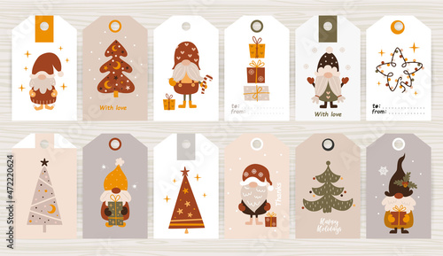 Big set of tags with cute gnomes.