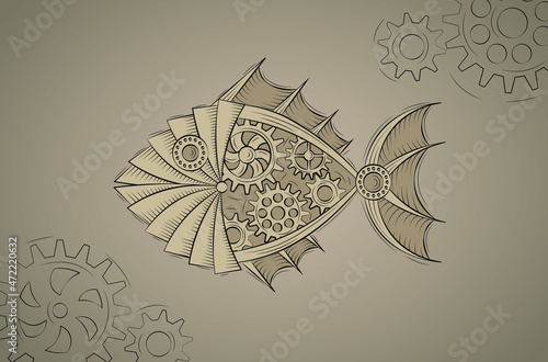Steampunk fish with gears inside.