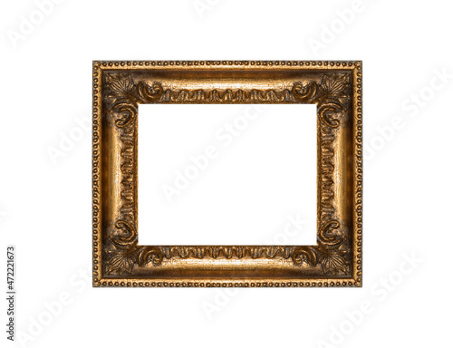 Gold vintage frame isolated on white background.