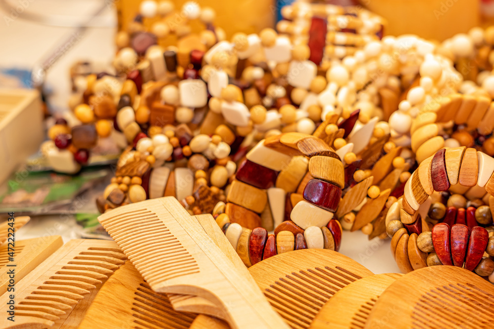 wooden combs and hair bands for sale at the hand made market