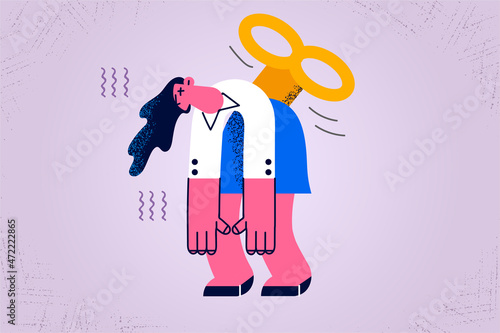 Exhausted businesswoman suffer from work burnout 