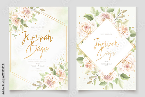 hand drawn floral roses wedding invitation card set