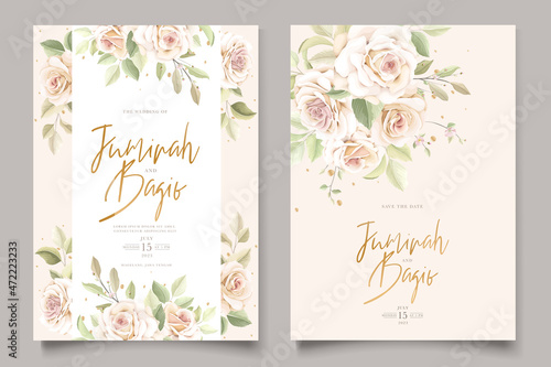 hand drawn floral roses wedding invitation card set