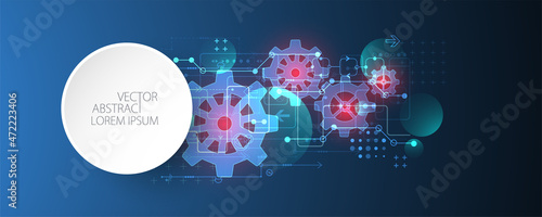 Abstract  technological background  with glowing cogwheels. Vector