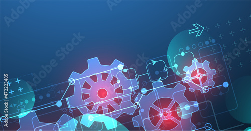 Abstract technological background with glowing cogwheels. Vector
