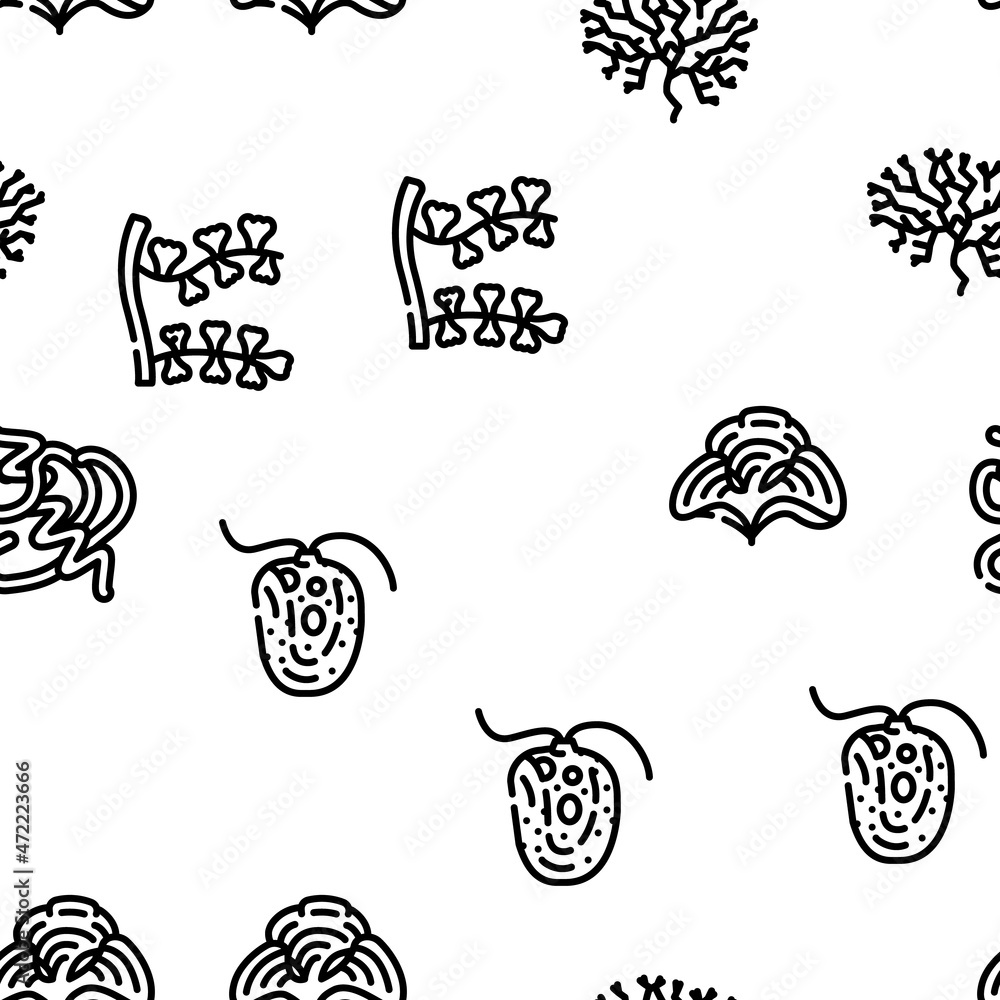 Seaweed Sea Underwater Plant Vector Seamless Pattern Thin Line Illustration Seaweed Sea Underwater Plant Vector Seamless Pattern Thin Line Illustration