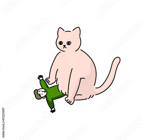 ネコに踏まれる男性