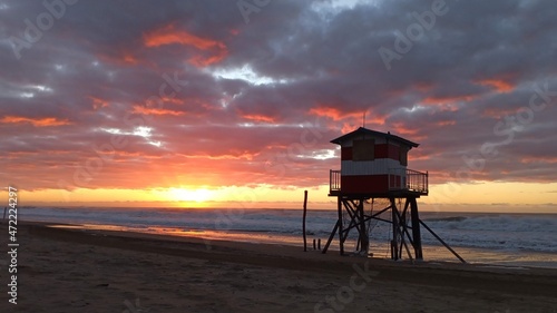 lifeguard tower at sunrise