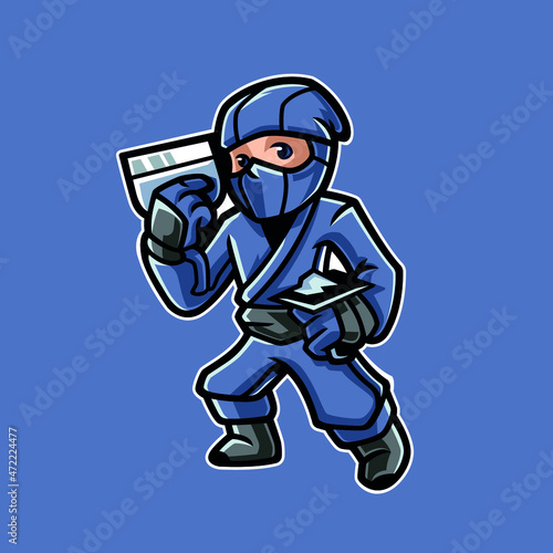Patch Ninja Worker Cartoon Mascot 