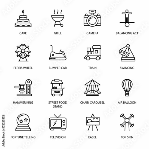 Entertainment Industry and Amusement Park Outline Icons - Stroke - Vector