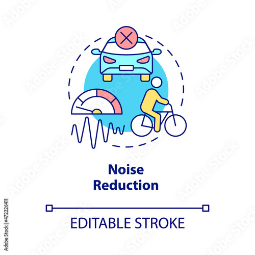 Noise reduction concept icon. Bike sharing goal abstract idea thin line illustration. Friendly urban living. Lowering noise pollution levels. Vector isolated outline color drawing. Editable stroke