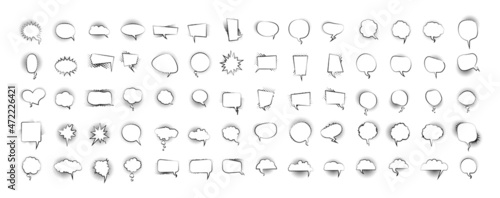 Big collection of retro bubbles forms. Comic speech balloons pack. Abstract hand-drawn frame shapes. 