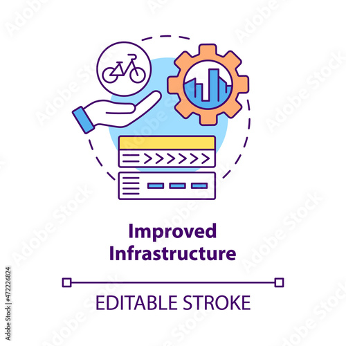 Improved infrastructure concept icon. Bike sharing benefit abstract idea thin line illustration. Create buffered bicycle lanes. Road innovation. Vector isolated outline color drawing. Editable stroke