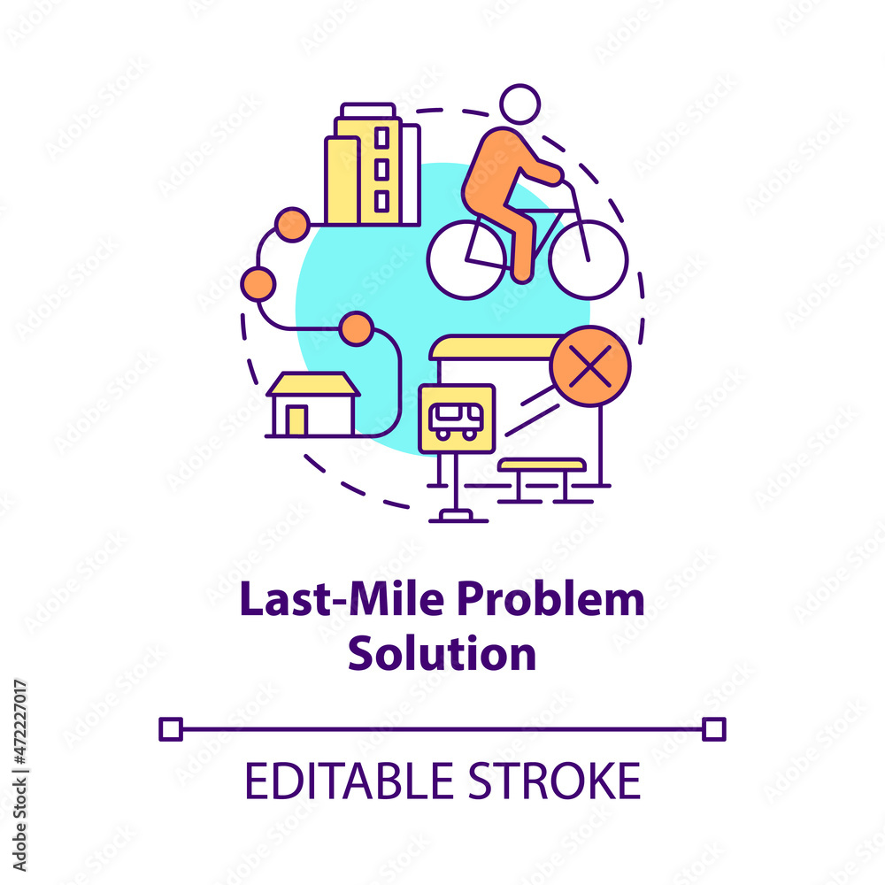 Last-mile problem solution concept icon. Scooter sharing benefit abstract idea thin line illustration. Public transportation issue. Vector isolated outline color drawing. Editable stroke