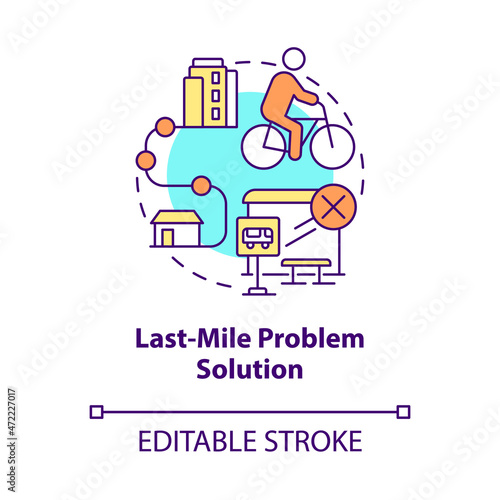 Last-mile problem solution concept icon. Scooter sharing benefit abstract idea thin line illustration. Public transportation issue. Vector isolated outline color drawing. Editable stroke