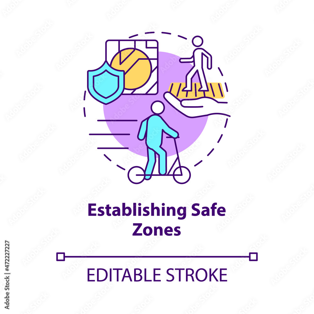 Establishing safe zones concept icon. Scooter sharing regulation abstract idea thin line illustration. Pedestrians safety on sidewalks. Vector isolated outline color drawing. Editable stroke