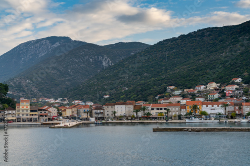 view of the town of Trpanj and harbor on the Dalmatian Coast of Croatia