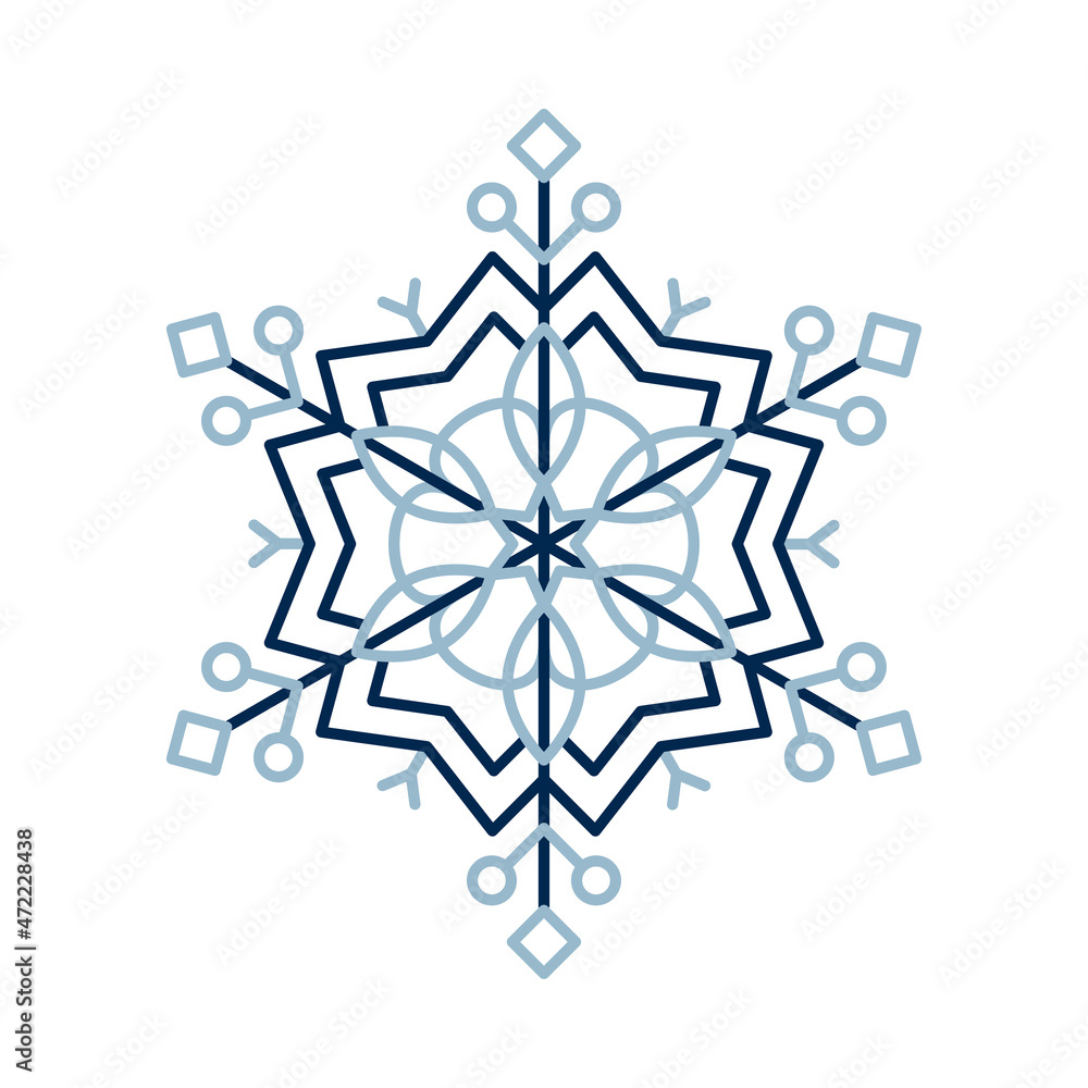 Winter line art snowflake icon, colorful winter holiday ornament, graphic design element. Line icon. Vector illustration isolated on white background Winter line art snowflake icon, colorful winter holiday ornament, graphic design element. Line icon. Vector illustration isolated on white background