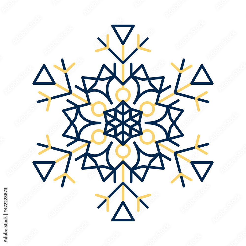 Winter line art snowflake icon, colorful winter holiday ornament, graphic design element. Line icon. Vector illustration isolated on white background Winter line art snowflake icon, colorful winter holiday ornament, graphic design element. Line icon. Vector illustration isolated on white background