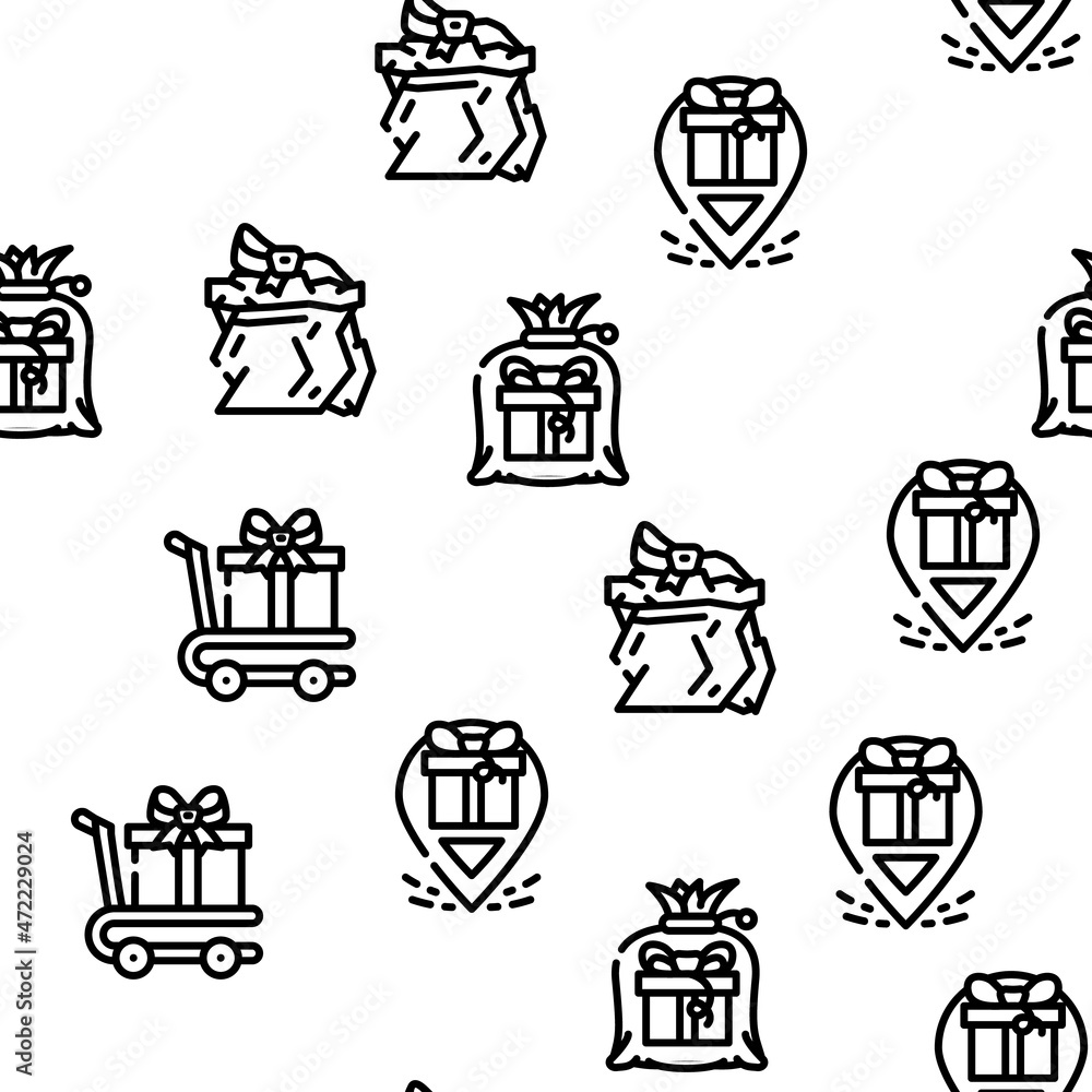 Gift Package Surprise On Holiday Vector Seamless Pattern Thin Line Illustration
