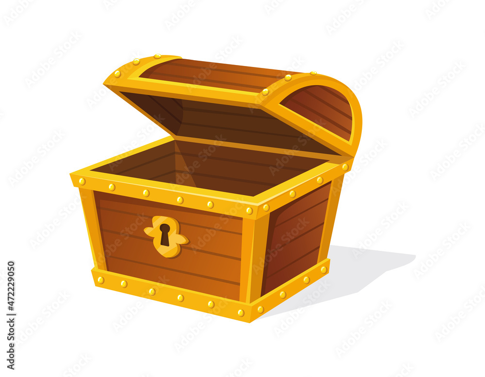 Opened crate treasure. Chest for object jewels, vector icon Opened crate treasure. Chest for object jewels, vector icon