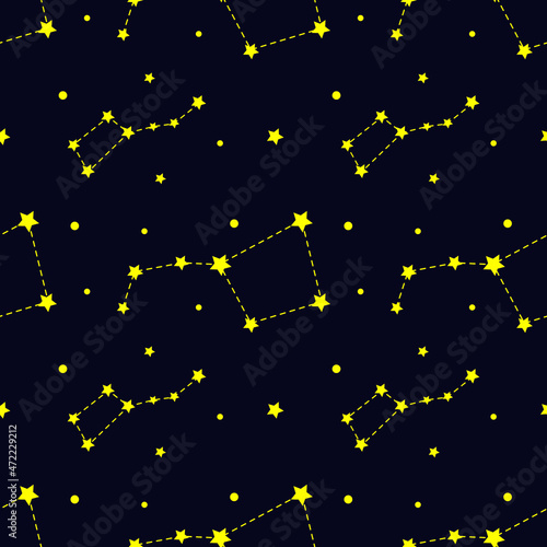 Vector seamless pattern constellation Ursa Major in doodle style.