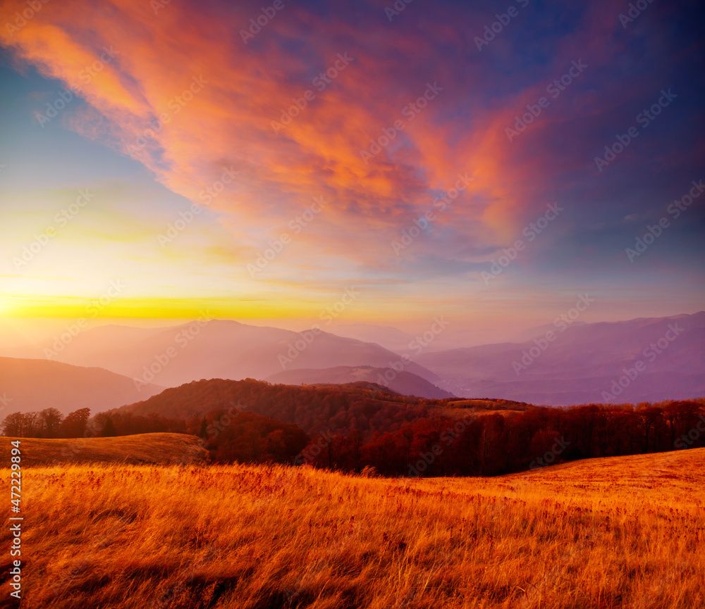 Scenic landscape in the mountains at sunset. Carpathian mountains, Ukraine. Scenic landscape in the mountains at sunset. Carpathian mountains, Ukraine.