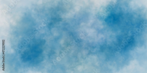 Light sky blue watercolor background. Blue winter watercolor ombre leaks and splashes texture on white watercolor paper background. Painted ice, frost and water.