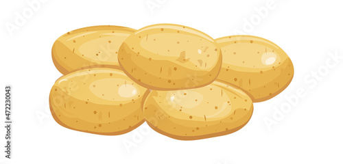 Pile of potatoes. Boiled baked or raw root golden yellow potato in peel, cartoon vector illustration