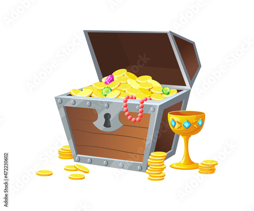 Pirate treasure chest. Wood treasures box with silver rim for comics cartoon vector