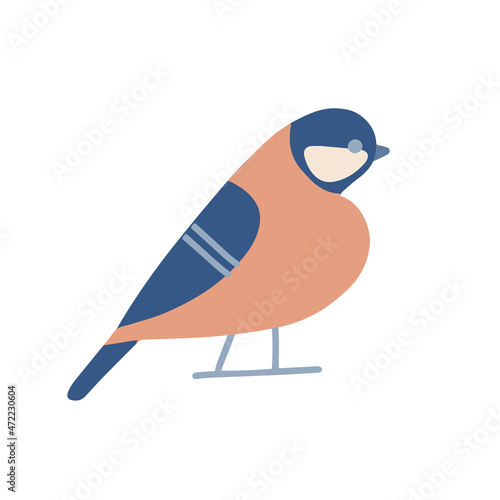Abstarct titmouse bird . Freehand isolated element. Vector flat Illustration. Only 5 colors - Easy to recolor.
