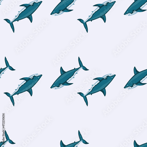 Seamless pattern shark on light background. Texture blue of marine fish for any purpose.