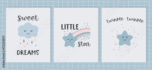 Childish print for nursery in a Scandinavian style. Ideal for baby posters, cards, clothes. Vector cartoon illustration in pastel colors