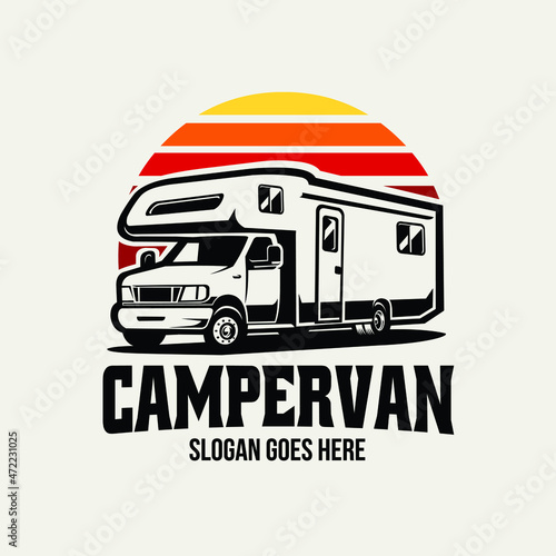 RV camper van classic style logo vector isolated. Perfect for RV and campervan rental related business