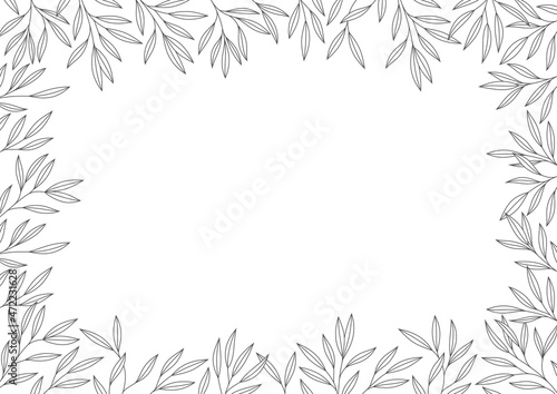 Fototapeta Naklejka Na Ścianę i Meble -  Vector line frame A4 frame bordered by twigs with petals